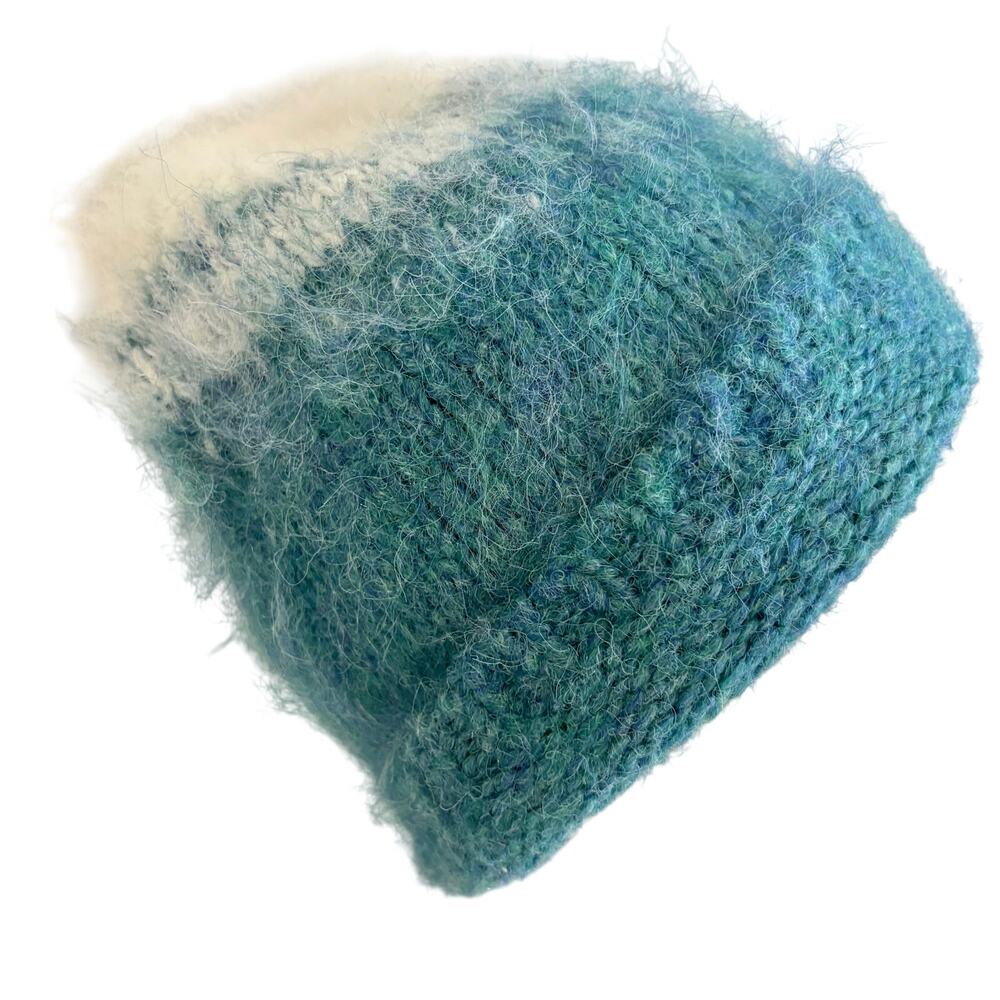 by Anthropologie Fluffy Wool Blend Nordic Fair Isle Knit Hat Beanie Teal Cozy